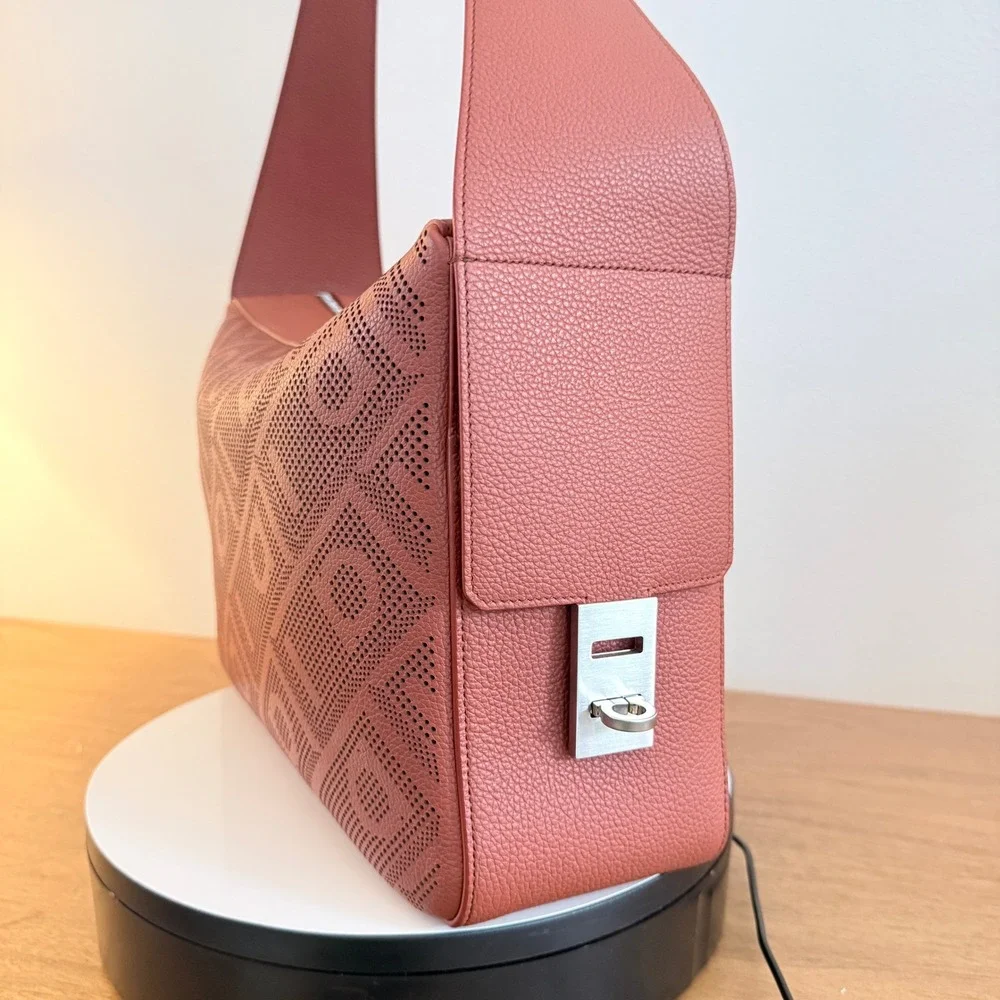 Ferragamo Perforated Gancini Leather Hobo Bag Terracotta Orange